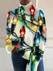 Vintage Christmas Art Print Knit Turtleneck Pullover Sweater