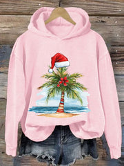 Christmas Palm Tree Print Hooded Sweatshirt