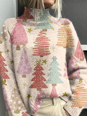 Colorful Christmas Bows Art Print Knit Turtleneck Pullover Sweater