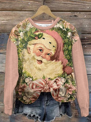 Vintage Pink Santa Print Long Sleeve Sweatshirt