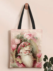 Retro Pink Christmas Santa Print Shoulder Canvas Bag
