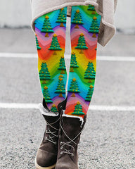 Christmas Colorful Christmas Tree Print Casual Leggings