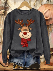 Glitter Christmas Print Casual Sweatshirt