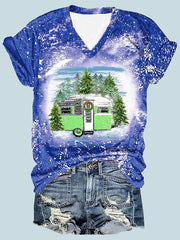 Merry Christmas Bleach Print V-Neck T-Shirt