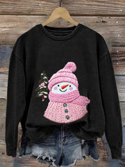 Embroidery Christmas Cute Snowman Print Casual Sweatshirt