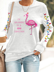 Christmas Flamingo Print Sweatshirt