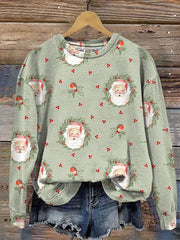 Retro Santa Christmas Art Print Casual Sweatshirt