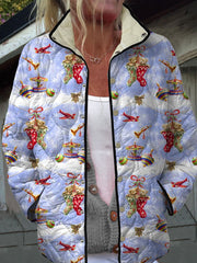 Vintage Christmas Art Print Casual Quilted Jacket