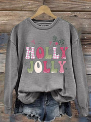 Holly Jolly Christmas Print Crew Neck Sweatshirt