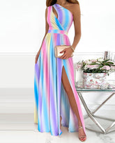 Wrap Cut Out Split Thigh One Shoulder Maxi Dress