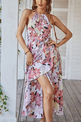 Allover Floral Print Ruffle Trim Dress