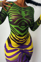 All Over Print Sheer Mesh Midi Dress