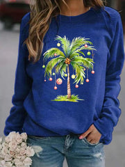 Casual Christmas Palm Tree Print Long Sleeve Sweatshirt