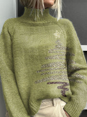 Christmas Tree Print Knit Turtleneck Pullover Sweater
