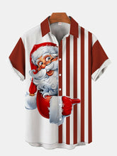 Christmas Elements Retro Red And White Stitching Santa Claus Printing Short Sleeve Shirt