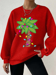 Christmas Palm Tree Print Long Sleeve Sweatshirt