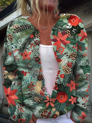 Christmas Tree Print Buttoned Cardigan Sweater