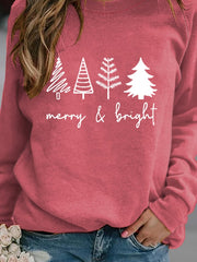 Merry And Bright Christmas Print Long Sleeve Sweatshirt