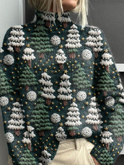 Lovely Christmas Tree Art Print Knit Turtleneck Pullover Sweater