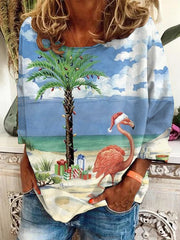 Christmas Palm Tree Print Casual Sweatshirt