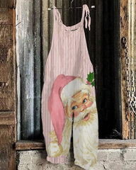 Pink Striped Santa Loose Jumpsuit