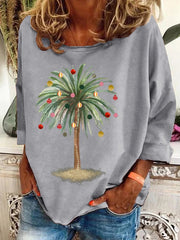 Christmas Palm Tree Print Crew Neck Sweatshirt