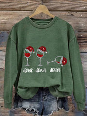 Funny Drink Drank Drunk Shiny Christmas Red Wine Glass Casual Sweatshirt