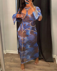 Allover Print Cut Out Asymmetrical Dress