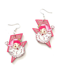 Pink Lightning Leopard Santa Earrings