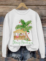Santa Flamingo Print Sweatshirt