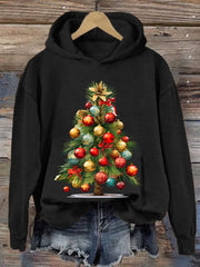 Christmas Palm Tree Print Casual Hooded Sweatshirt