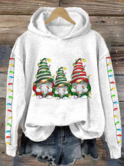 Christmas Gnome Print Casual Hoodie
