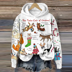 The Twelve Cats Of Christmas Pattern Printed Hoodie