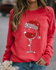 Christmas Red Wine Glass Print Top