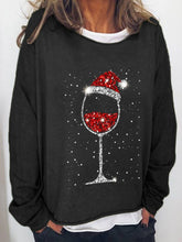 Christmas Red Wine Glass Print Sweatshirt