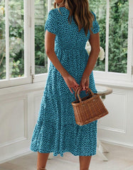 Disty Floral Square Neck Puff Sleeve Midi A-Line Dresses