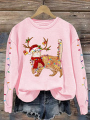 Christmas Cat Lights Print Sweatshirt