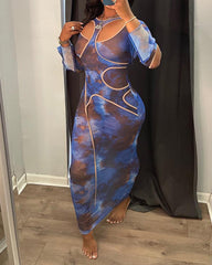 Allover Print Cut Out Asymmetrical Dress