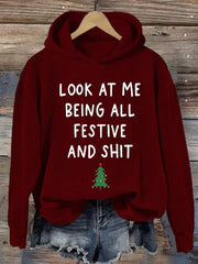 Christmas Red Casual Print Sweatshirt