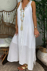 Guipure Lace Trim Split Hem Maxi Dress