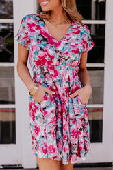 Floral V Neck Pocket Dress