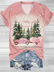 Have A Holly Jolly Christmas Print V Neck T-Shirt