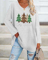 Merry And Bright Christmas Tree🎄 Print Casual Long-Sleeve T-Shirt