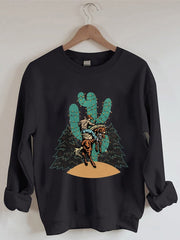Christmas Cowboy Bronco Cactus Christmas Lights Print Sweatshirt