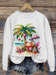 Santa Flamingo Print Sweatshirt