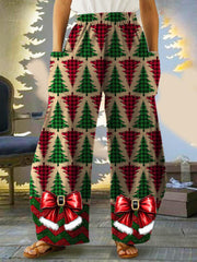 Christmas Tree Bow Print Casual Pants