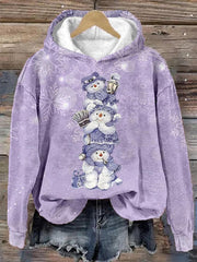 Women's Casual Hanging With My Snowman Print Hooded Long Sleeve Sweatshirt
