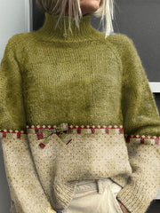 Christmas Gift Print Knit Turtleneck Pullover Sweater