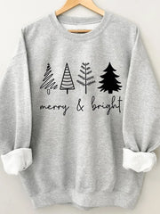 Merry And Bright Christmas Printed Long Sleeve Sweatshirt