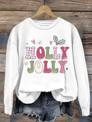 Holly Jolly Christmas Print Crew Neck Sweatshirt